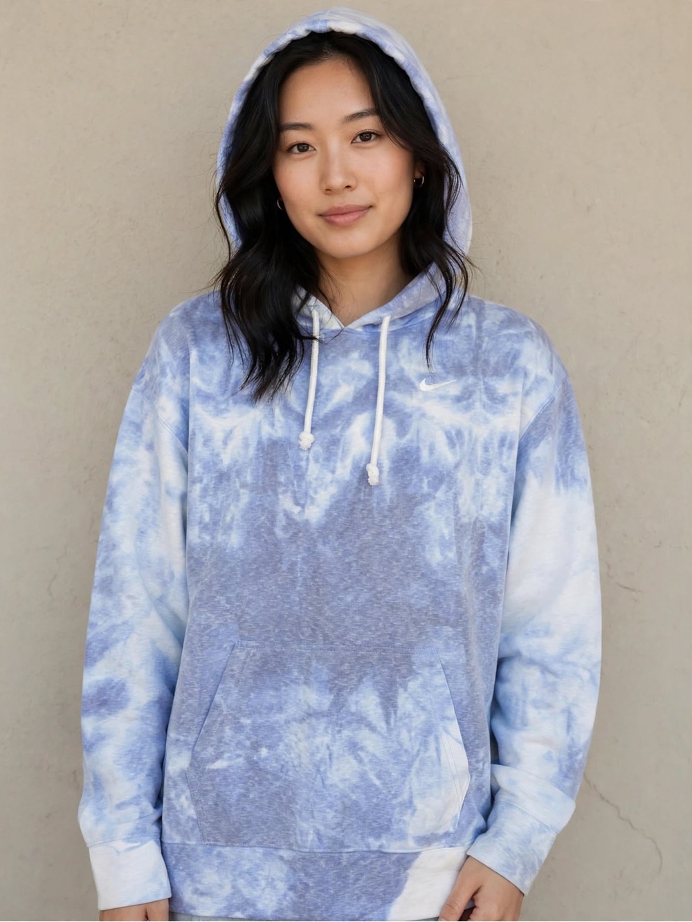 Nike Women’s Light Blue and White Tie-Dye Hoodie